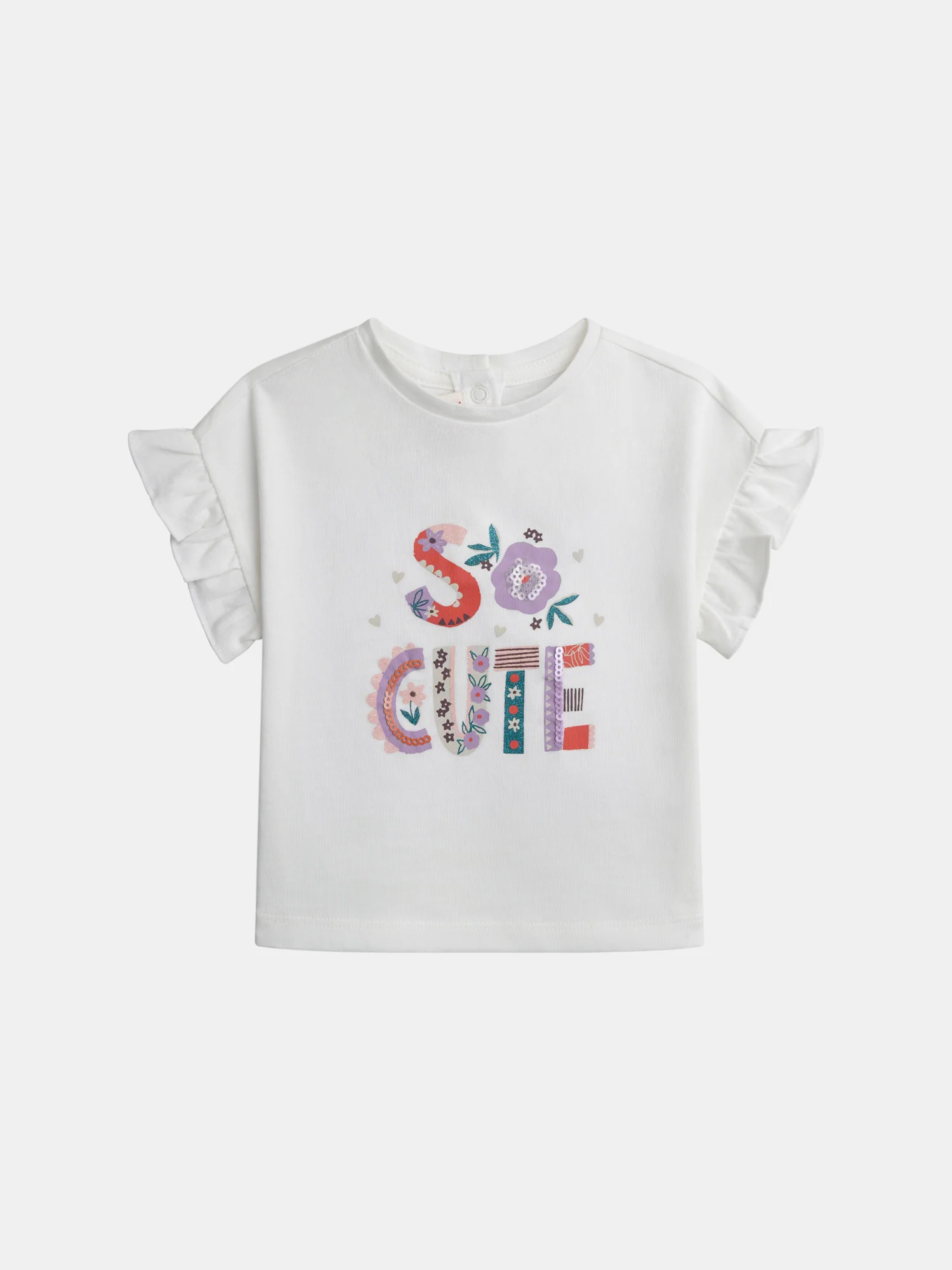 T-shirt écru à manches volantées "So Cute" pour bébé fille