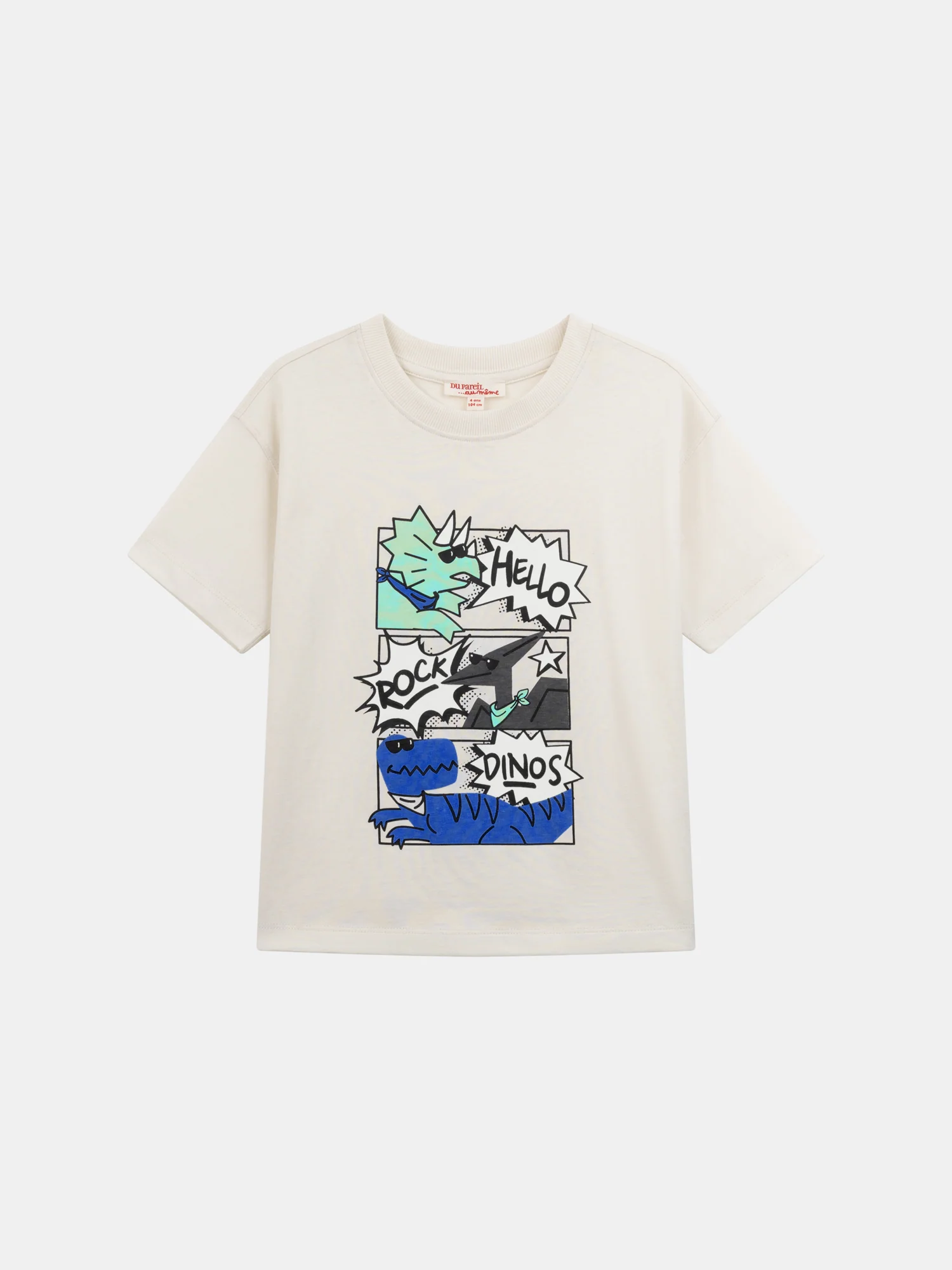 T-shirt écru animation BD dinosaures pour garçon