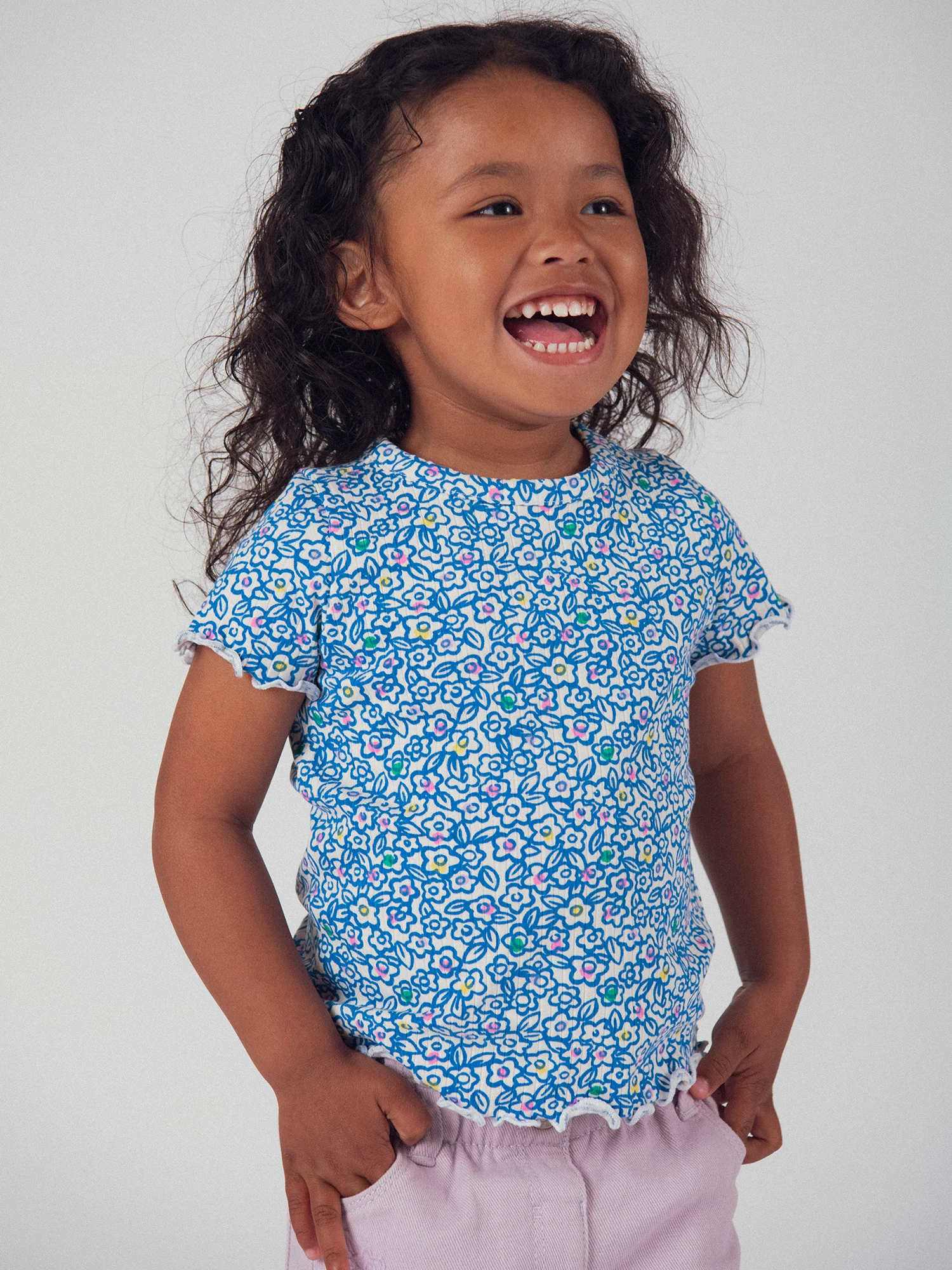 Tee-shirt à fleurs bleu pour bébé fille - Image 3