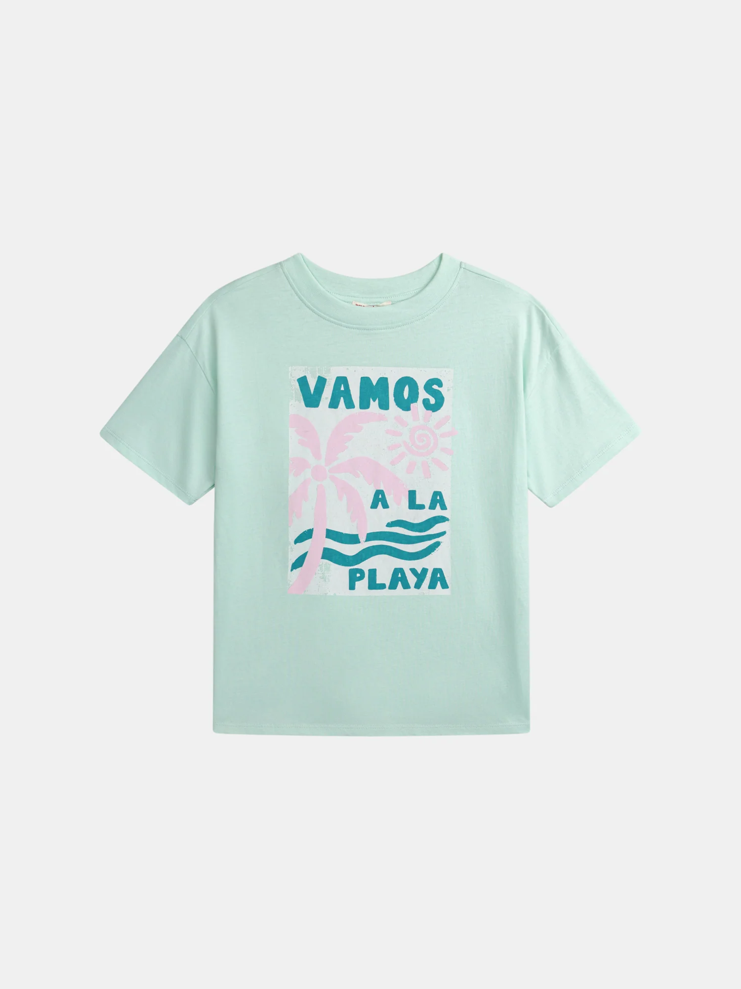 T-shirt oversize bleu animation plage pour fille