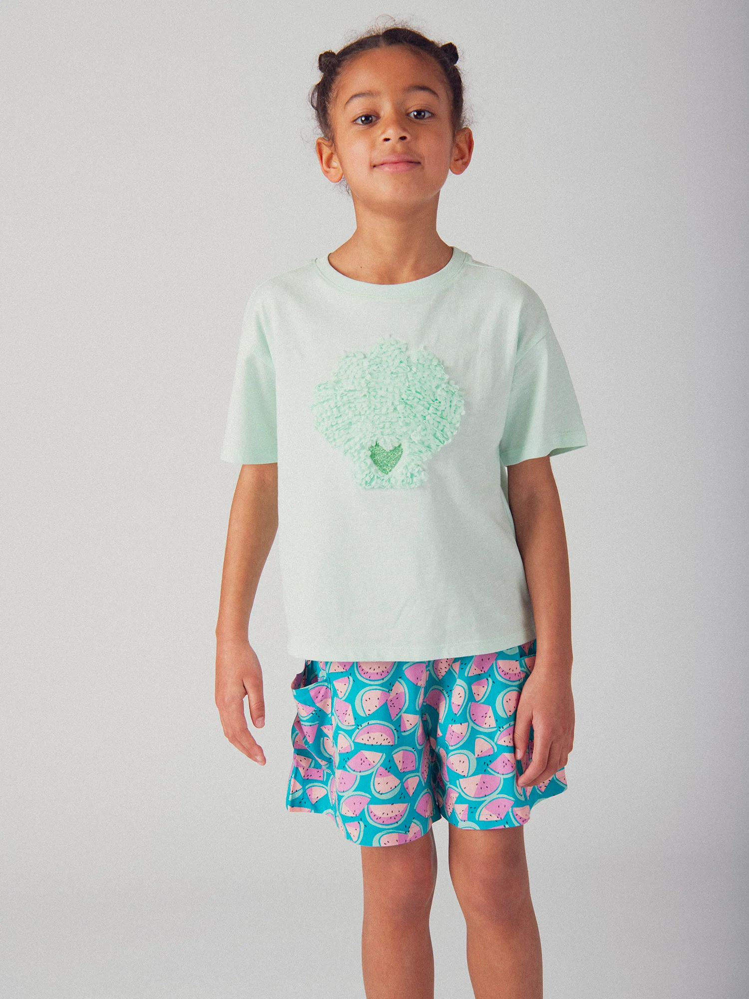 T-shirt bleu animation coquillage en 3D pour fille - Image 2