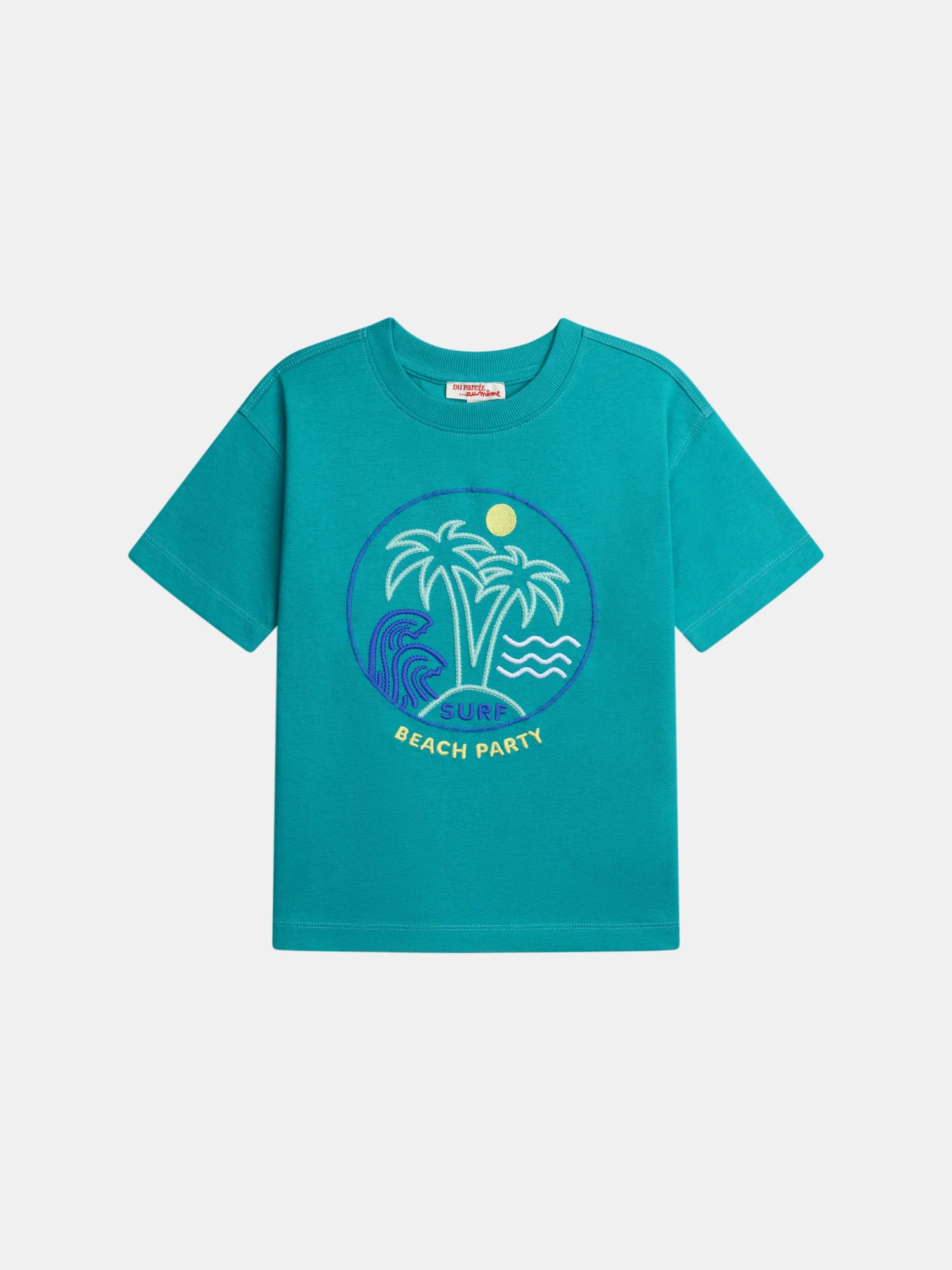 T-shirt bleu turquoise animation plage pour garçon