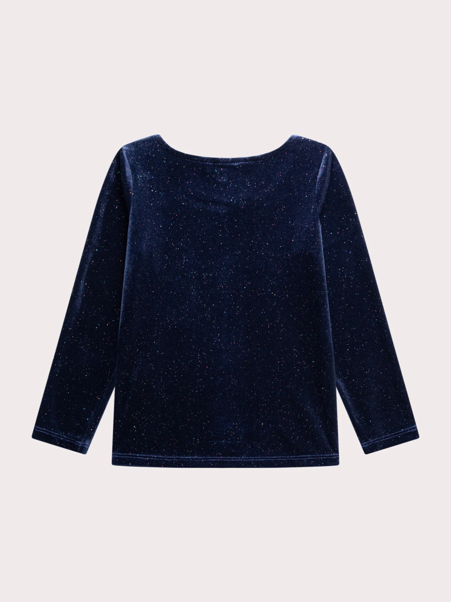 T-shirt manches longues bleu marine en velours pailleté - Image 4
