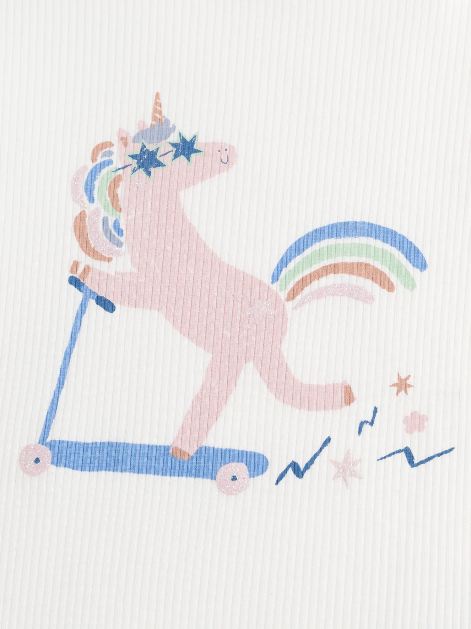 T-shirt écru côtelé animation licorne pour fille - Image 2