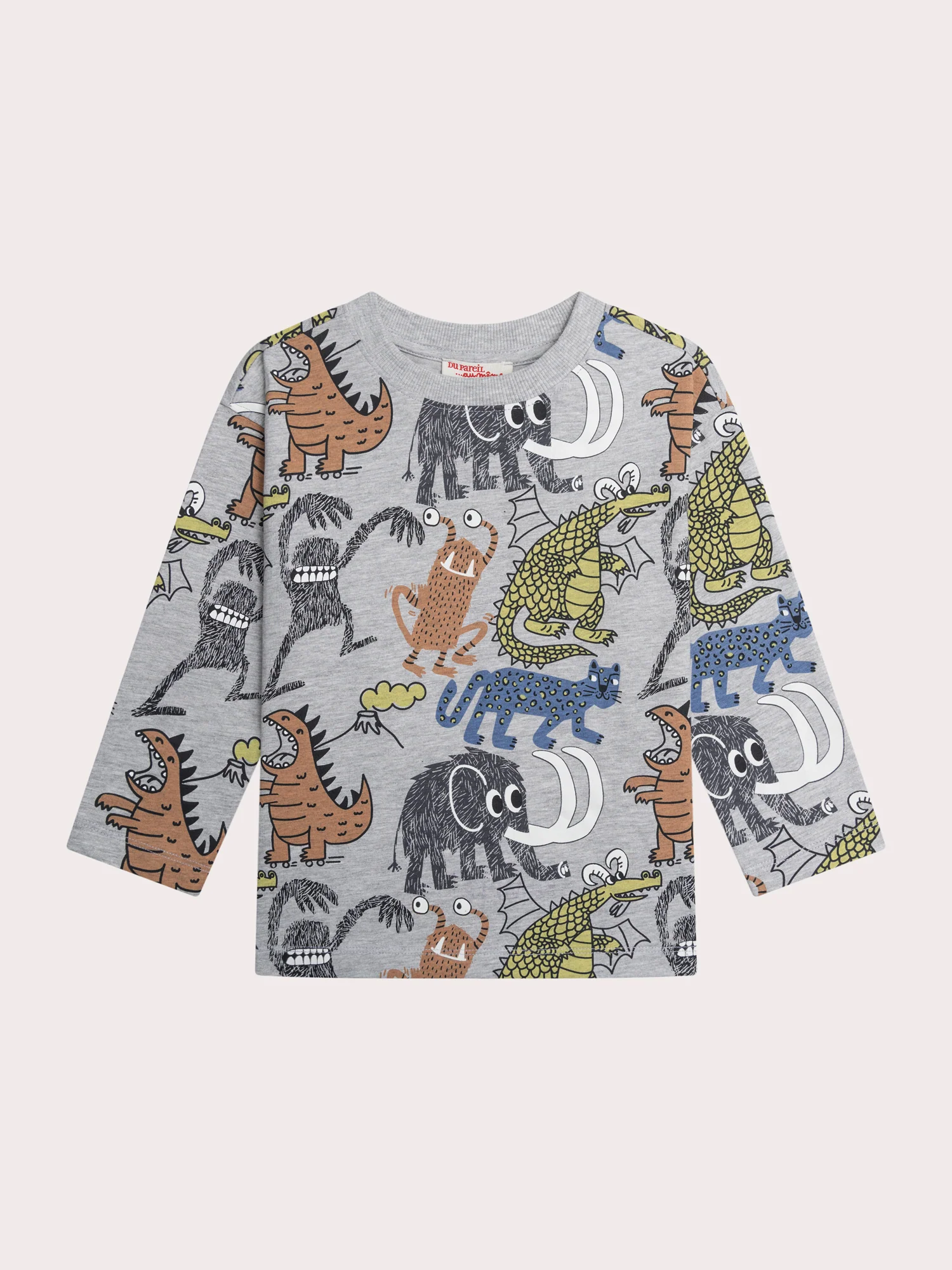 T-shirt gris chiné imprimé animaux et monstres - Image 4