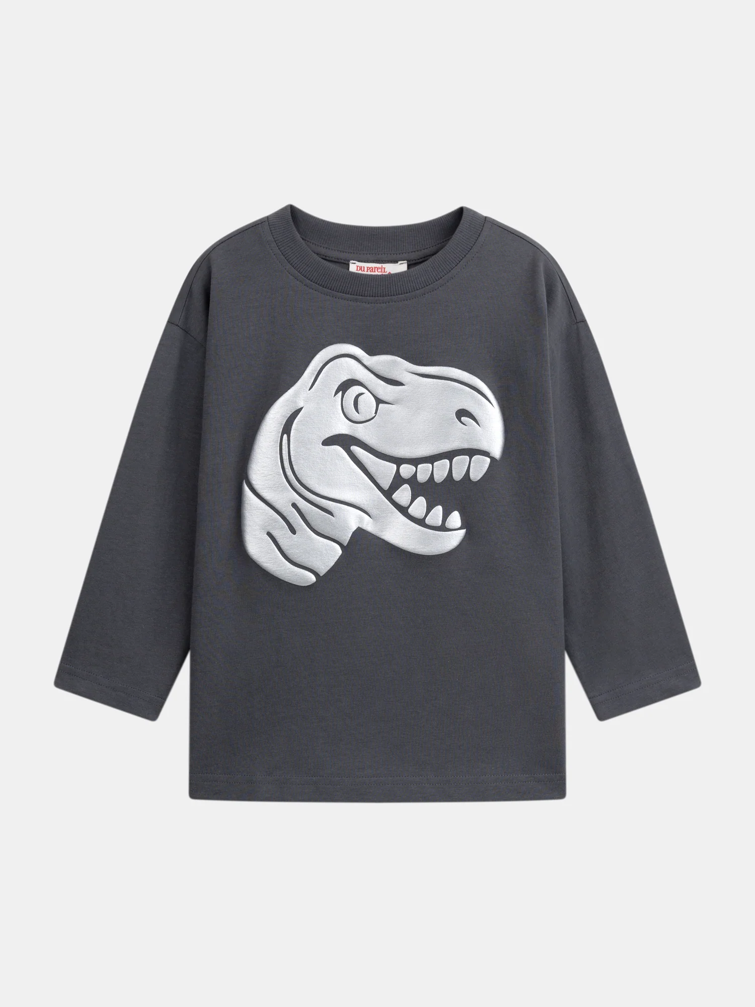 T-shirt gris animation tête de dinosaure pour garçon
