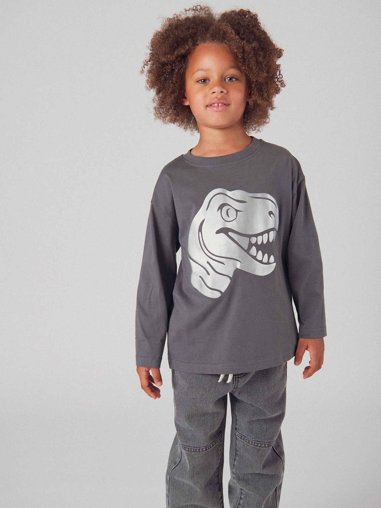 T-shirt gris animation tête de dinosaure pour garçon - Image 3