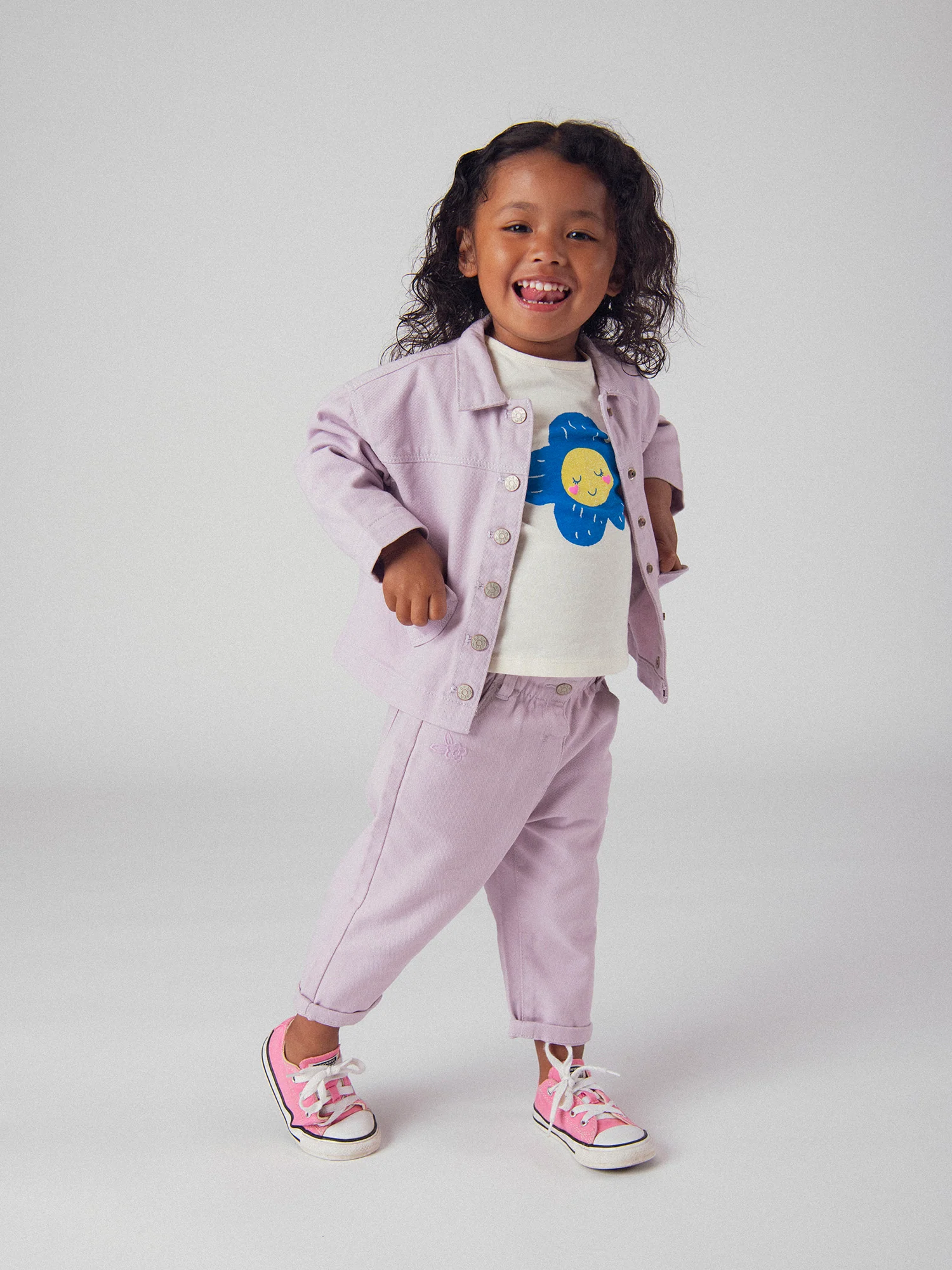 Veste rose parme en twill à poches cœurs pour bébé fille - Image 3