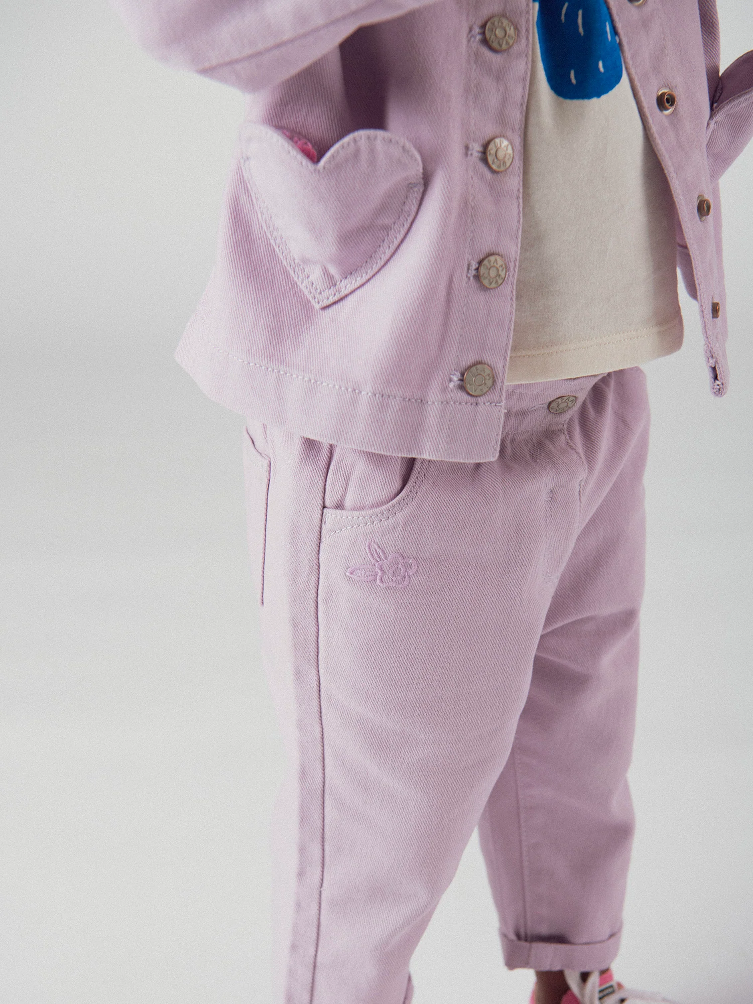 Veste rose parme en twill à poches cœurs pour bébé fille - Image 4